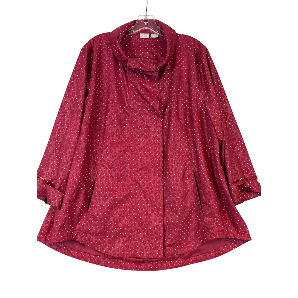 Chicos Zenergy Red Leopard Polka Dot Swing Jacket Funnel Neck Size 3 Layering
